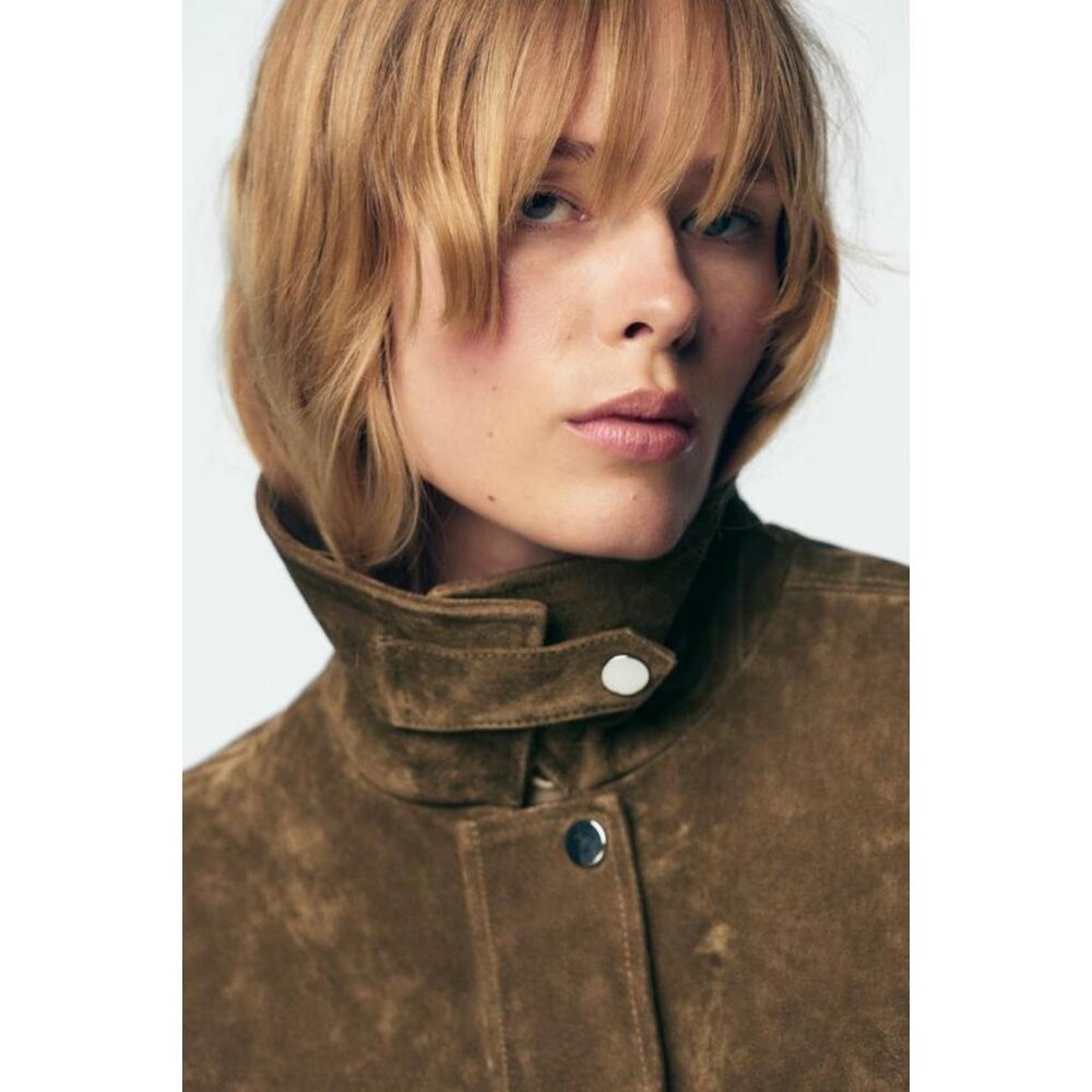 ZARA 100% LEATHER BOMBER JACKET - Picture 5 of 14